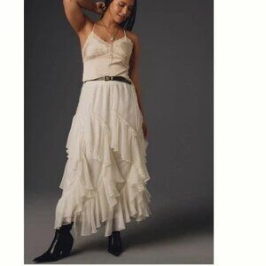 Anthropologie Ivory Kavita Bhartia Ruffle Maxi Skirt New With Tags Size 3X
